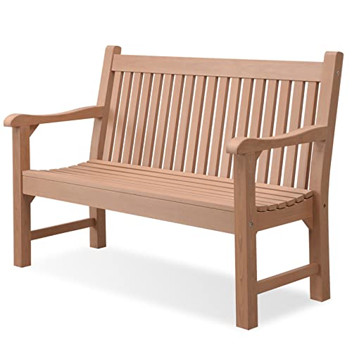 Psilvam Garden Bench, 2-Person Poly Lumber Patio Bench, All-Weather Outdoor Bench That Never Rot and Fade, Memorial Bench, Suit for Garden, Porch and Park(Teak Color)