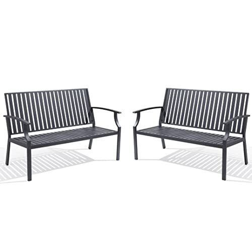 Mutaomay Outdoor Bench Set of 2, 52" Aluminum Frame 3-Person Patio Garden Bench with Anti-Rust, Porch Bench Furniture Memorial Benches for Outdoors Park, Lawn, Deck Weathered 660LBS Weight Capacity