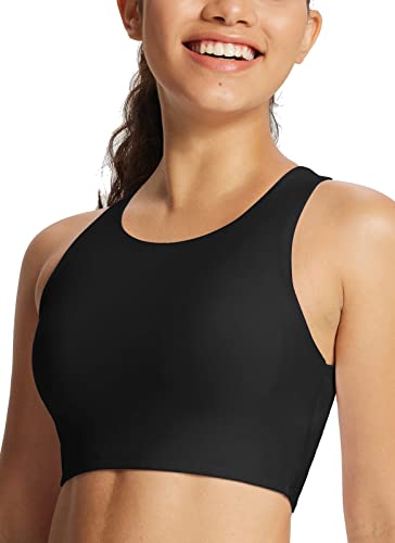 BALEAF Women's Swim Bra Tops Modest High Neck Push Up Bikini Top Athletic Sports Swimsuits Bathing Suit Under Rash Guard Black 36