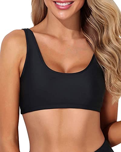 Tempt Me Women Black Sports Bra Bikini Top Push Up Scoop Neck Bathing Suits Top Tank Crop Top for Teen Girls S