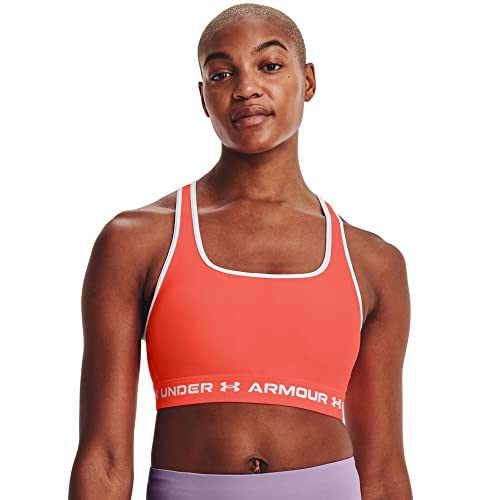 Under Armour Women's Crossback Mid Impact Sports Bra , Electric Tangerine (825)/White , Large