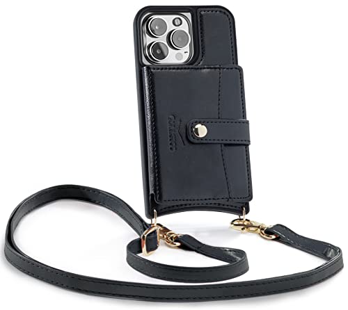 iPhone 13 Case Faux Leather Wallet - Crossbody Purse Credit Card Holder Wallet - RFID Blocking, Clear ID Window, Exterior Slot Magnetic Closer Wallet with Detachable & Expandable Leather Strap