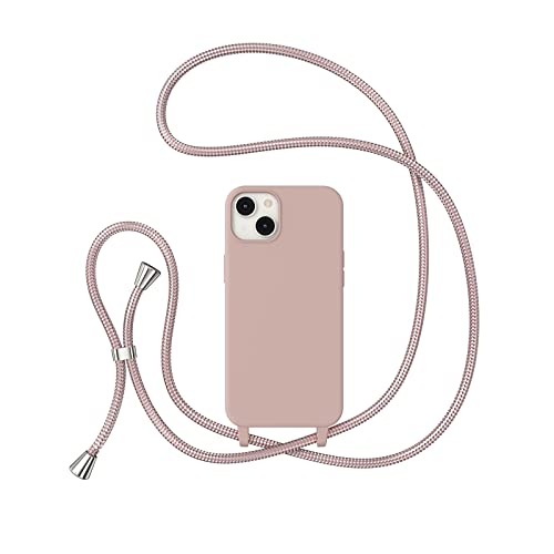 ZTOFERA Crossbody Case for iPhone13,iPhone13 with Lanyard Strap Protective Case Adjustable Neck Rope Liquid Silicone Soft Cover for iPhone13 6.1 Inch,Pink