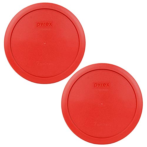 Pyrex 7402-PC Red Round Storage Replacement Lid Cover fits 6 & 7 Cup 7" Dia. Round (2-Pack) Made in the USA