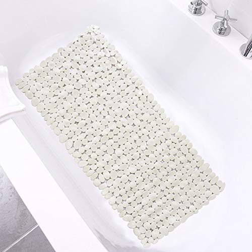 SONGZIMING Bathtub Mat Non Slip Pebble Bath Shower Mat with Drain Holes, Suction Cups Mat for Tub (16" W x 35" L,Beige)