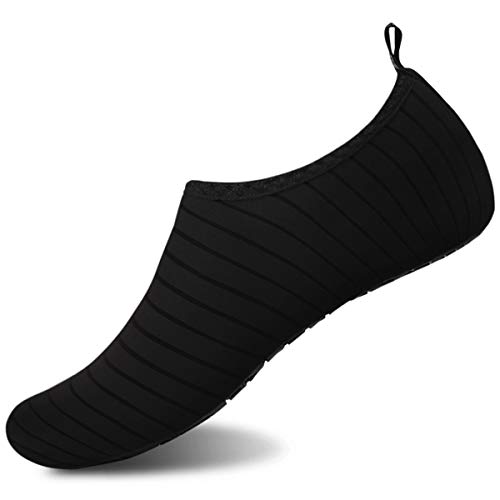 WateLves Womens and Mens Kids Water Shoes Barefoot Quick-Dry Aqua Socks for Beach Swim Surf Yoga Exercise (TW.Black, XS)