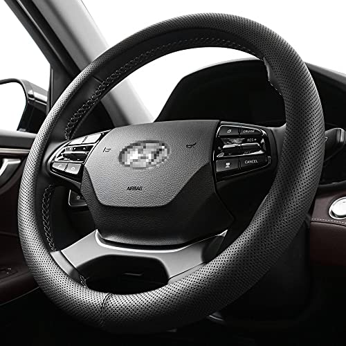 KMMOTORS Steering Wheel Cover for Hyundai* Kia* Telluride, Carnival, Sorento, Tucson, Seltos, Kona, Elantra, NIRO, Soul/Perfect Size/Vegan Leather/Anti Slip/
