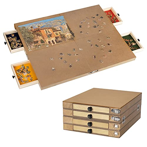 Foldable 1000 Piece Wooden Jigsaw Puzzle Board | 30 X 24 Portable Puzzle Table | Patent Pending | 4 Colorful Trays for Sorting | Complete Puzzle Accessories for Adults and Kids