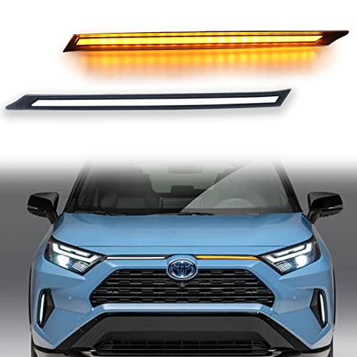 KEEGTBOX Switchback White/Amber LED DRL Front Fog Grille Lamp Daytime Sequential Running Light Flash LED Turn Signal Feature Kit for Toyota RAV4 SUV LE XLE 2019 2020 2021