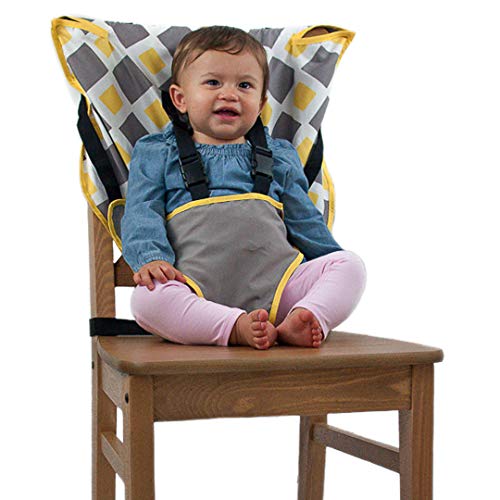 The Original Easy Seat Portable Safety Harness Chair Accessory (Charcoal w/Yellow) - Quick, Easy Cloth Portable High Chair for Travel, Fits in Your Hand Bag as a Convenient Baby Travel Accessory