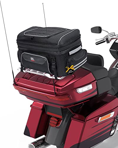 kemimoto Motorcycle Travel Luggage, Tour-Pack Rack Bag Collapsible Trunk Bag with Bar Straps for Road King Street Glide Road Glide Black