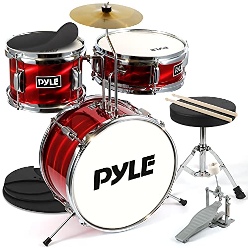 Pyle Drum Set for Kids Age 5-7, 3 Piece Beginner Junior Drummer Kit w/Adjustable Padded Seat & Lightweight Drumsticks