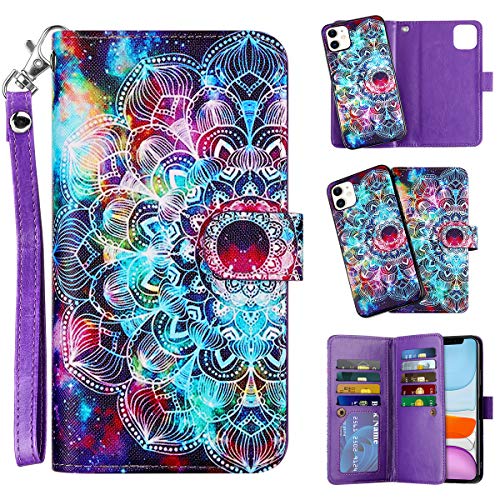 Vofolen 2-in-1 Case for iPhone 11 Case Wallet Credit Card Holder ID Slot Detachable Hybrid Protective Slim Hard Shell Magnetic PU Leather Folio Pocket Flip Cover for iPhone 11 6.1 inch (Mandala)