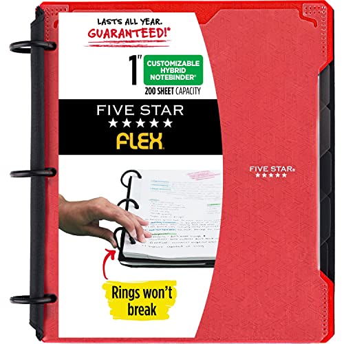 Five Star Flex Hybrid NoteBinder, 1 Inch Binder with Tabs, Notebook and 3-Ring Binder All-in-One, Assorted Colors, Color Will Vary (29326)
