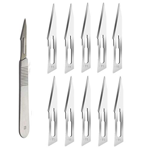 KIMRDIABTE 10 Pcs STERILE Scalpel Blades 11# with Scalpel Handle for Dermaplaning Paper Cutting,Sewing,Fruit Crafts, Modelling,Medical,Trimming calluses,Animal Surgical Knife