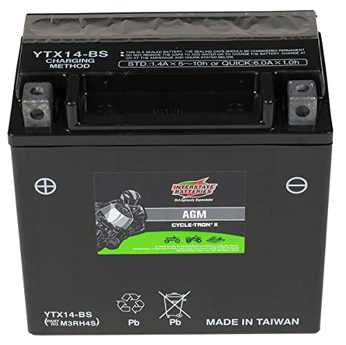 Interstate Batteries CYTX14-BS 12V 12Ah Powersports Battery Rechargeable Replacement AGM Battery for Motorcycles, ATVs, UTVs, Scooters, Snowmobiles