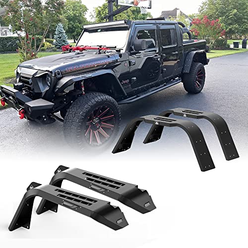 Fender Flares Fit for 2019-2022 Jeep Gladiator JT,WOLFSTORM 2019 2020 2021 2022 Jeep Gladiator Alloy Steel Fender Flares with LED Sequential Turn Signal Light and DRL Light Function
