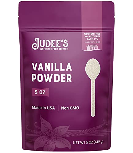 Judee's Premium Vanilla Powder 5 oz - Non-GMO and Made in the USA - Gluten-Free and Nut-Free - Add Extra Vanilla Flavor to Baked Goods, Coffee, Yogurt, Smoothies, and Protein Shakes