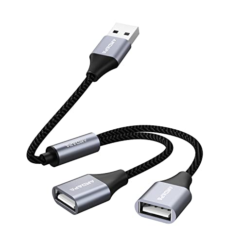 ANDAPA USB Splitter for Charging, USB Splitter 1 in 2 Out Extension Cord Converter for Mac,Car,Xbox One Series X/S,PS4,PS5,Laptop