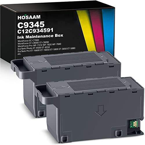 Hosaam C9345 Ink Maintenance Box Replacement for WF-7840 ET-16650 ET-16600 ET-8550 ET-5850 ET-5880 ET-8500 WF-7820 WF-7310 ET-5800 EC-C7000 ST-C8000 ST-C8090 Printers (C12C934591/PXMB9/C9345)(2 Packs)
