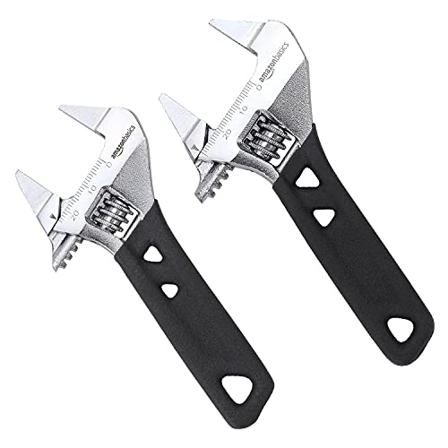 Amazon Basics 2-Piece Slim Jaw Adjustable Wrench with Inch/Metric Scale, Includes: 4.5-Inch (115mm), 5.5-Inch (140mm)