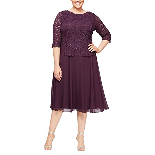 Alex Evenings womens Plus Size Tea-length Lace Mock Special Occasion Dress, Deep Plum, 16 Plus