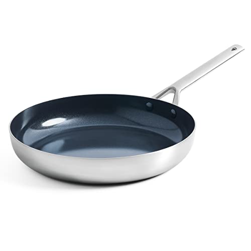 Blue Diamond Cookware Tri-Ply Stainless Steel Ceramic Nonstick, 8" Frying Pan Skillet, PFAS-Free, Multi Clad, Induction, Dishwasher Safe, Oven Safe, Silver