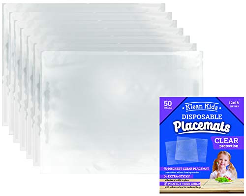 Clear Disposable Placemats for Baby, Toddler, Kids, Adults - Sticky Transparent Table Mat - Adhesive Table Topper Solutions for Schools, Restaurant, Airplane Tray Cover Disposable (50 Pack)