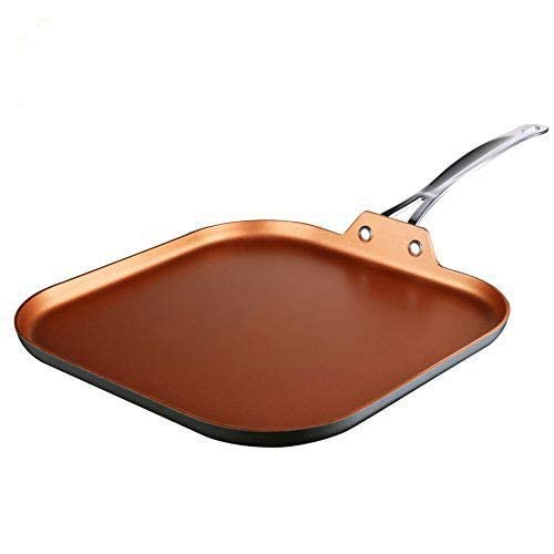 COOKSMARK 11-Inch Copper Griddle Pan for Stove Top -Nonstick Square Flat Pan with Stainless Steel Handle, Lightweight Induction Compatible -Oven Safe Dishwasher Safe