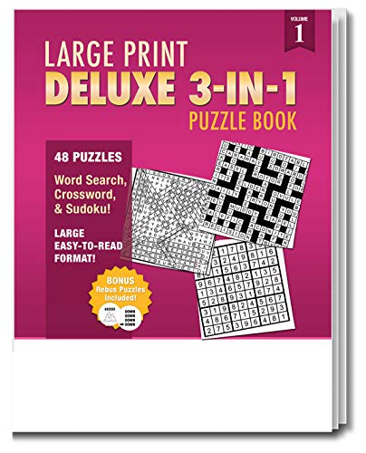 ZOCO - Large Print 3-in-1 Puzzle Books in Bulk (25 Pack) - Word Search, Crossword, Sudoku - Games for The Visually Impaired and Seniors - Alzheimer's Activities - Gifts for Nursing Home Residents