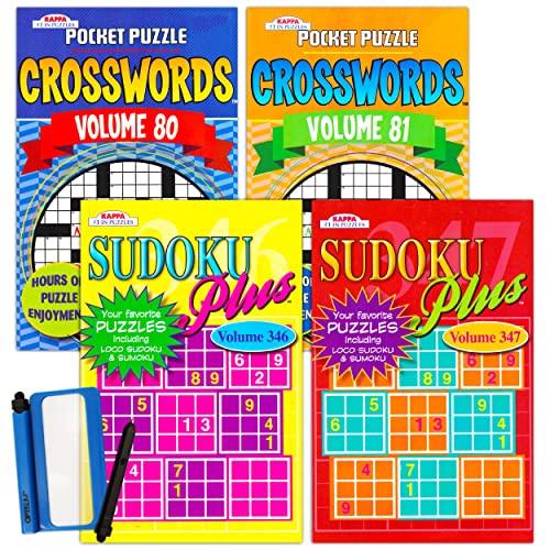 Crossword Sudoku Travel Size Puzzle Books for Adults Seniors Super Set ~ Bundle of 4 Travel Crossword and Sudoku Puzzle Books (Over 330 Puzzles Total)