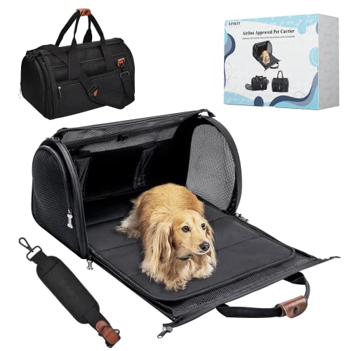 TSA Approved Pet Carrier, Dog Bags for Traveling Carrier, Soft Sided with Expandable Bed Function, Zipper Pockets, Double Mesh for Small Dogs, Small Animals and Medium Cats (20lbs)