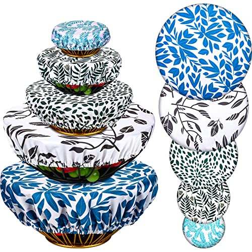 10 Pieces Reusable Bowl Covers Woven Elastic Food Storage Covers Fabric Reusable Food Covers Elastic Bowl Covers Reusable Cloth Bowl Covers for Kitchen Bowls Storage Container, 4 to 12 Inch (Leaves)