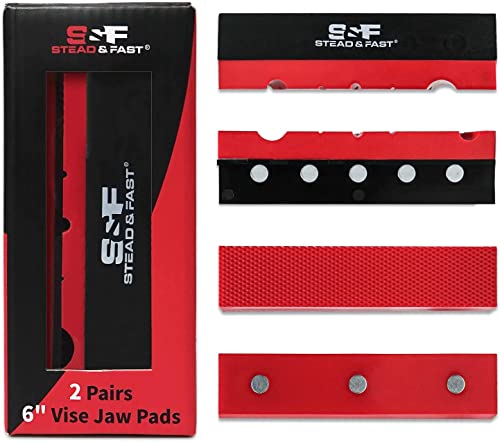 S&F STEAD & FAST Soft Jaws for Bench Vise 6", 2 pairs, Strongly Magnetic Vise Jaw Pads, TPU, Multi-groove and Textured Inserts, for Clamping Woodworking Metal Plastics