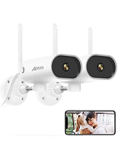 ANRAN Security Camera Outdoor, 1080P Pan Rotation 180 WiFi Outdoor Security Cameras for Home, IP65, Night Vision, Plug-in Power, SD and Cloud Storage, 2.4G WiFi only, B4 2-Pack