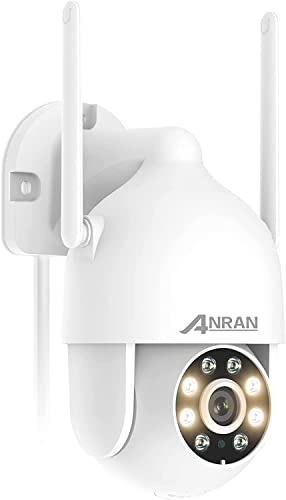 ANRAN Security Camera Outdoor with Spotlight and Siren, 2K 2.4g WiFi PTZ Wired Camera Outdoor with 360 View, Color Night Vision, IP66 Waterproof, Two-Way Audio, SD and Cloud Storage, P2 White