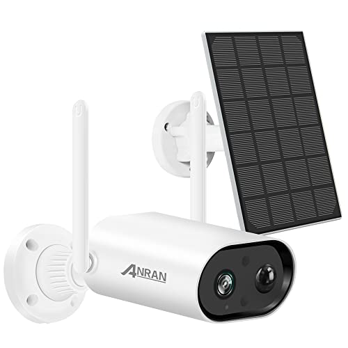ANRAN Security Cameras Wireless Outdoor - 2K Solar Security WiFi Camera, Night Vision, IP65 Waterproof, Smart Siren, PIR Human Detection, 2-Way Talk, Work with Alexa, Home Surveillance, S1 White