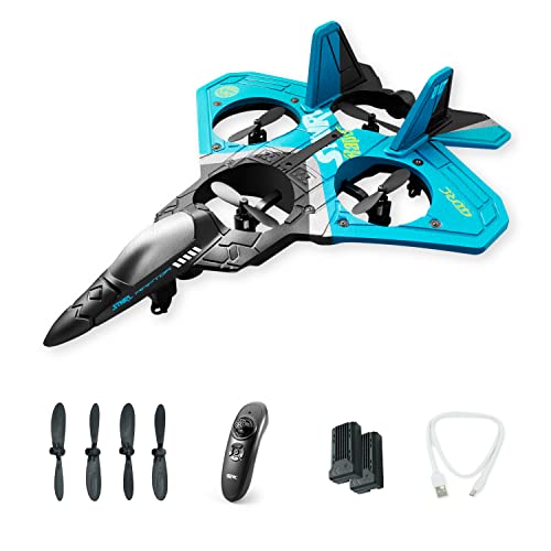 TIKHOSEN Rc Plane for Kids Drones for Age 8-12 Remote Control Foam Airplane for Kids Ages 8-12 Fighter Jet Toy Airplane with Function Gravity Sensing Stunt Roll Cool Light Styrofoam Plane (B)