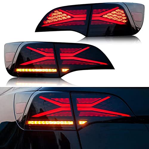 vvavv LED Tinted Tail Lights Assembly Compatible with Tesla Model 3 / Y 2017-2022 Plug & Play Rear Brake Lamp Taillight Upgrade with Start-up Animation Dynamic Sequential Turn Signal (Smoke Lens)