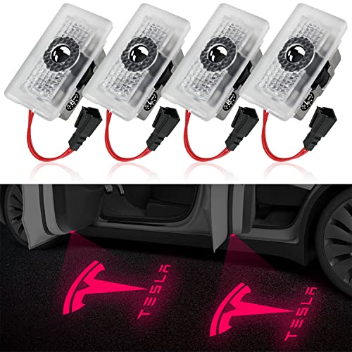 Farmogo Tesla Door Lights Logo Projector Puddle Lights Ultra-Bright Welcome Step Light,Never FadeTesla Puddle Lights for Tesla Model 3 Model S Model Y Model X Plug & Play (Red)