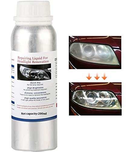 200ml Car Headlight Restoration Fluid, Headlight Car Lens Cleaner Scratch Yellowing Polishing Renovation Coating Liquid, Headlight Repair Kit Refill Bottle to Remove Yellowing/Scratch/Haze/Oxidation