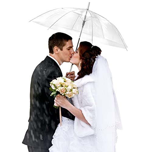 20 Pack Wedding Umbrellas with J Hook Handle Windproof Stick Umbrellas Large Bubble Umbrella for Adults Kids Rain (Clear)