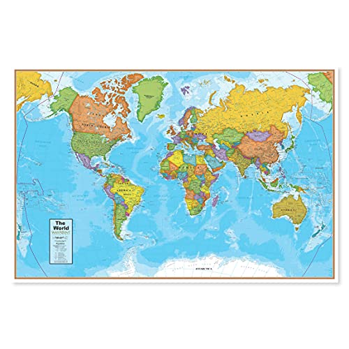 Waypoint Geographic Blue Ocean World Wall Map (24" x 36") - Current Up-to-Date - 1000's of Named Locations & Points of Interest - Rolled & Laminated - Display in Office, Classroom or Home