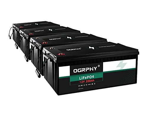 OGRPHY 4 Pack 12V 200Ah Lithium Battery, Grade A Cells LiFePO4 Battery with 5000+ Deep Cycles, Perfect for 36V 48V Golf Cart, RV, Solar Panel and Home Backup Power System