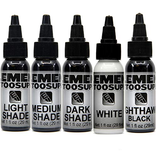 Element Tattoo Supply - Shading 3 Stage Grey Wash - Black and White Tattoo Ink - Light - Medium - Dark - Shades (5) 1oz Bottles