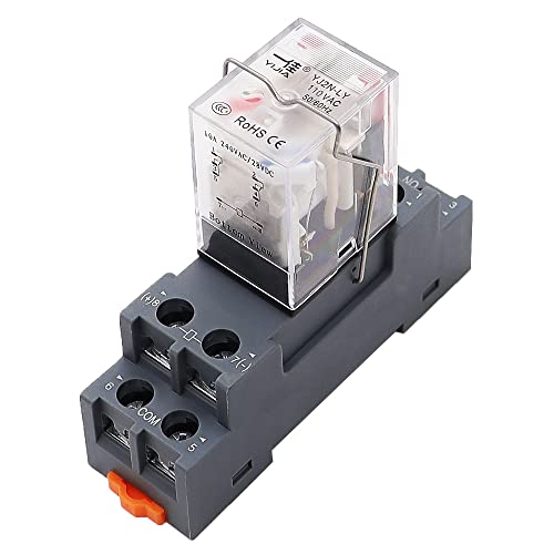 YIJIA Electromagnetic Power Relay 110V AC Relay Coil 8 Pins 10A 2PDT 2NO 2NC with LED Indicator Light and Socket Base YJ2N-LY-8PIN-110VAC