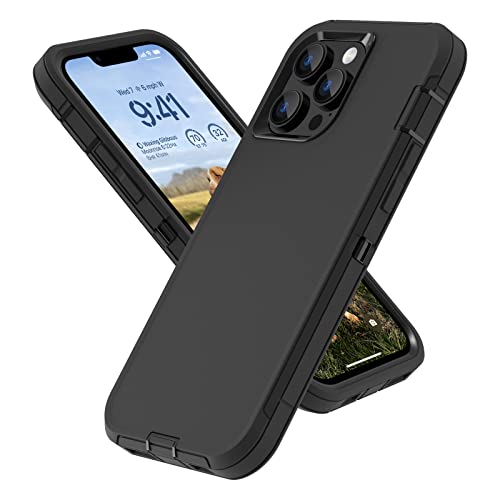 For iPhone 13 Pro Max Case, Full Body Protection Heavy Duty Shockproof Military Grade 3 in 1 Silicone Rubber with Hard PC Rugged Durable Phone Cover for iPhone 13 Pro Max Phone 6.7 Inch (Black)