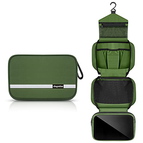 Dopobo Travel Toiletry Bag for Women, Dopp Kit for Men, Waterproof Makeup Bag Shaving Bag with Hanging Hook, Portable Toiletry Organizer for Traveling and Camping (Army Green)