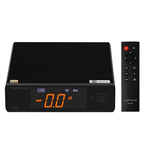 Topping E50 Mini HiFi DAC ES9068AS DSD512 PCM768kHz USB DAC USB/Coax/Opt Inputs RCA/TRS Outputs Decoder for Home Theater Game Music Black