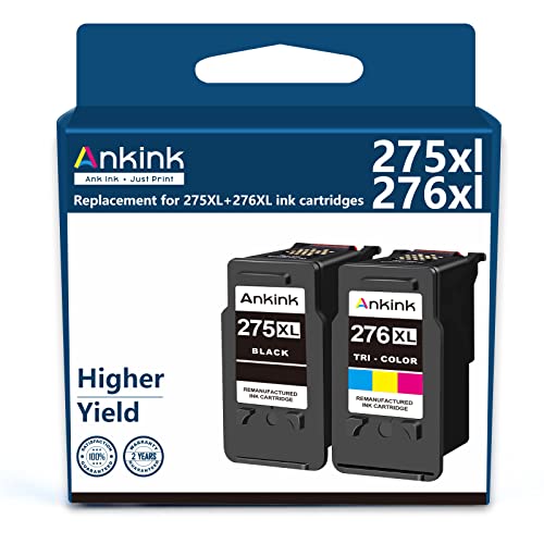 Ankink 275XL 276XL Remanufactured Ink Cartridge Replacement for Canon PG-275 CL-276 275XL 276XL Compatible with Canon PIXMA TS3520 TS3522 TS3500 TR4720 TR4700 Printers(1 Black, 1 Color, 2 Pack)